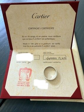 Cartier Platinum love  Band with Certificate